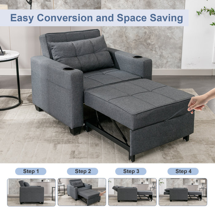 Ebern Designs Mennie Convertible Chair Bed, Sleeper Sofa Chair Bed 3 in